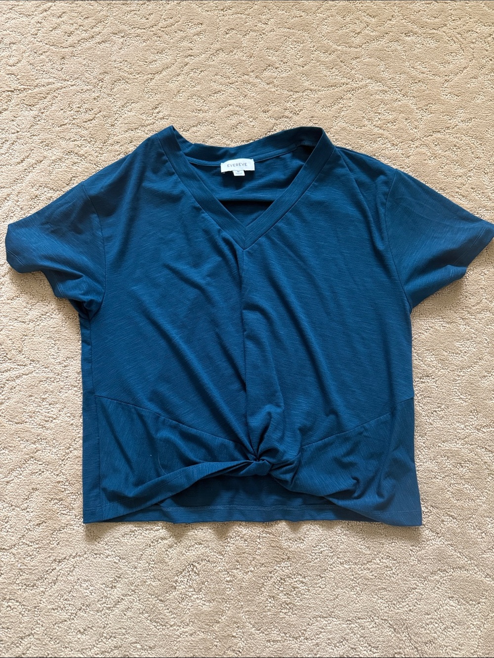 Evereve Teal V-Neck Knot Front Top